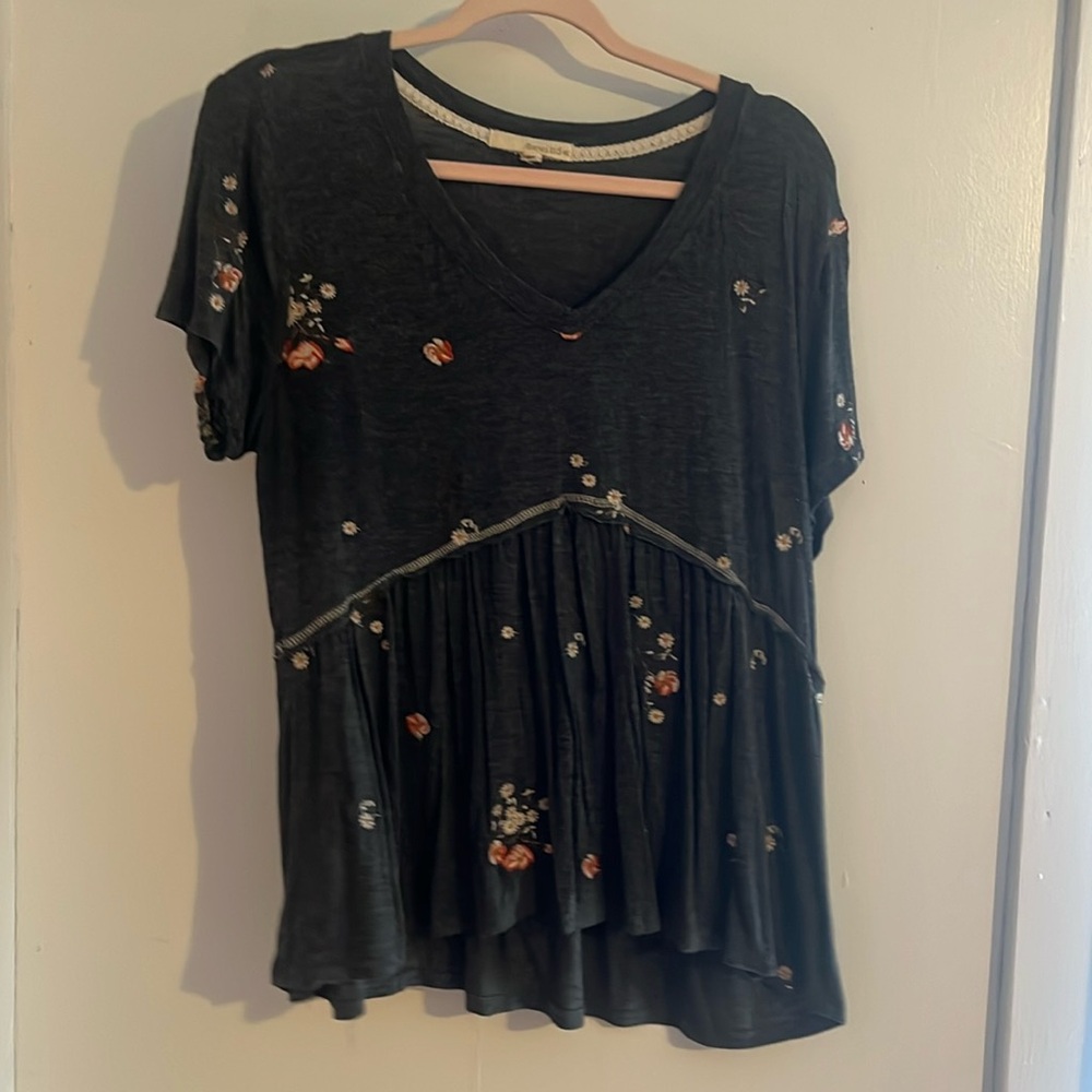 blouse, from Rewind, size XL, dark grey with floral embroideries